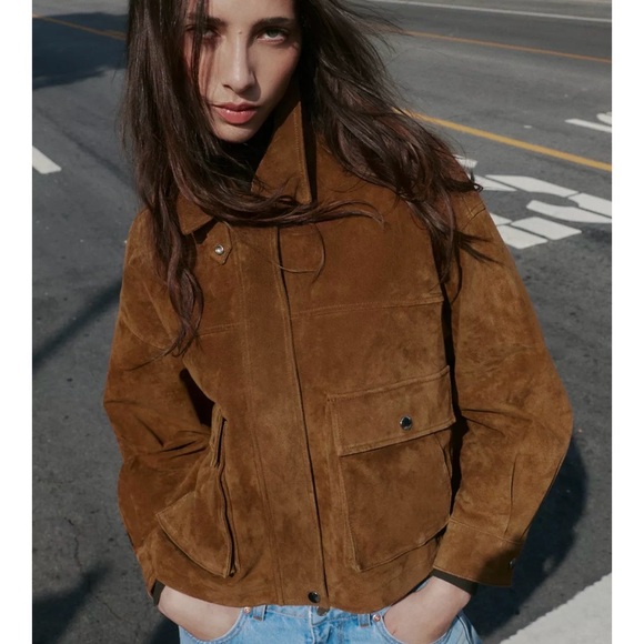 ZARA 100% LEATHER BOMBER JACKET - Picture 3 of 14